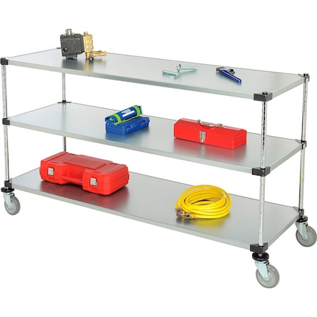 Nexel 3 Shelf Cart, Galvanized, 72inW x 24inD x 39inH, Polyurethane Casters 188894